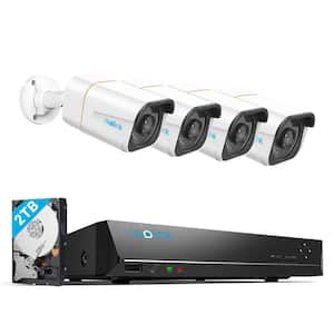 NVS 8 Channel 4K Plus 2TB HDD Built-in Wired Security Camera System with NVR and 4x Smart Bullet Security Cameras, White