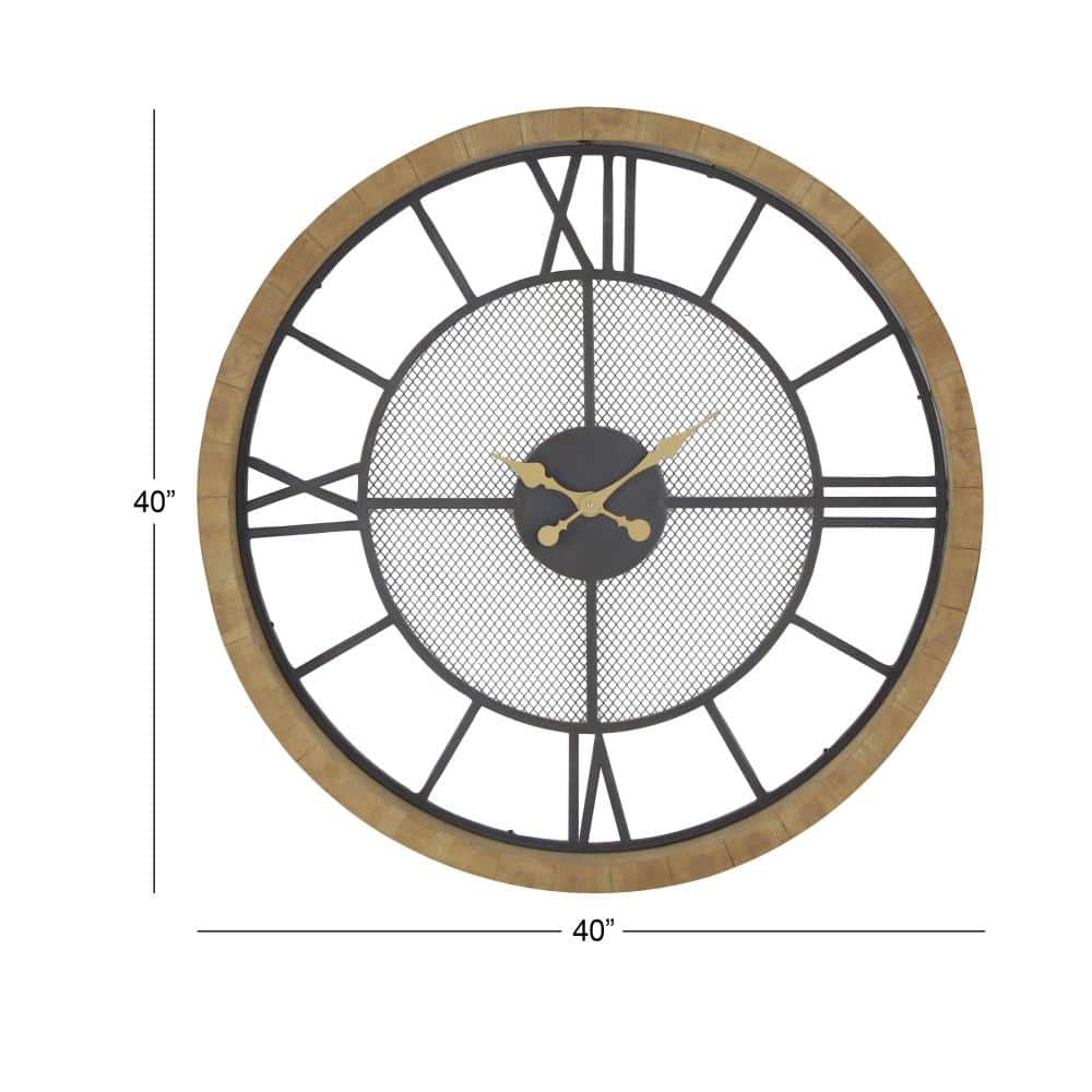 40" Brown and Black Metal and Wood Vintage Wall Clock