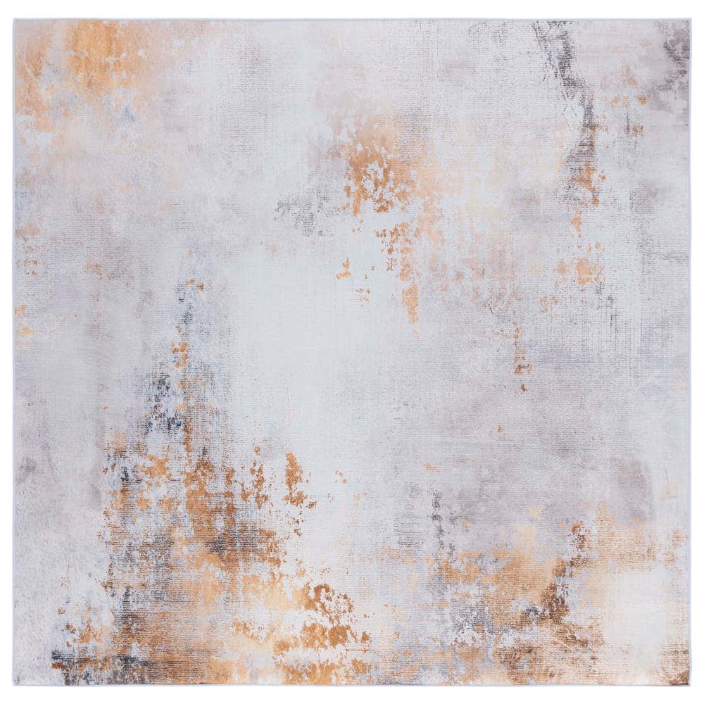 Tacoma 6 ft. Round Gray and Gold Abstract Wool Area Rug