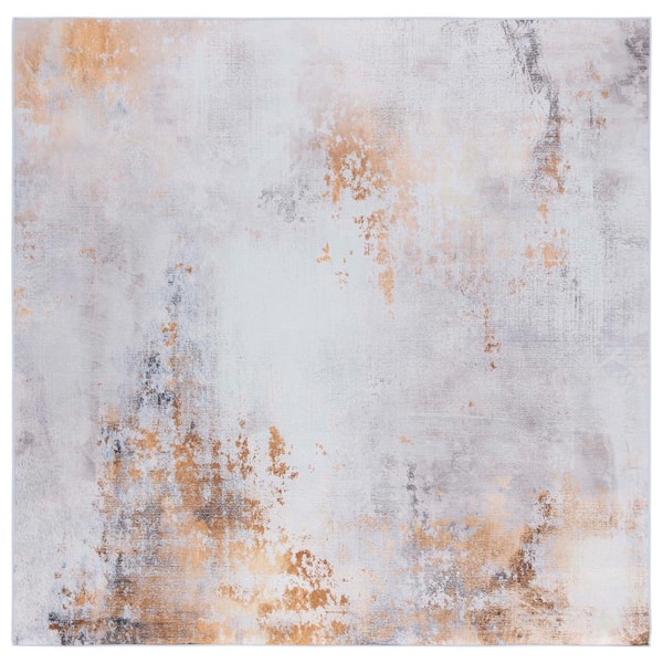 SAFAVIEH Tacoma Gray/Gold 6 ft. x 6 ft. Machine Washable Distressed Abstract Square Area Rug