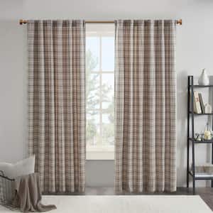 Salford Brown 50 in. W x 84 in. L Plaid Rod Pocket and Back Tab Curtain with Fleece Lining