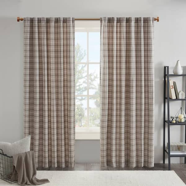 Madison Park Salford Brown 50 in. W x 84 in. L Plaid Rod Pocket and Back Tab Curtain with Fleece Lining
