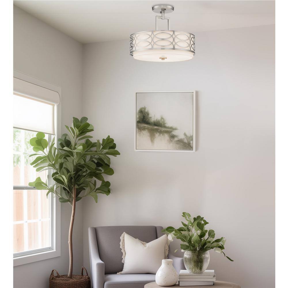 Sienna 15" Brushed Nickel Drum Ceiling Light with White Fabric Shade