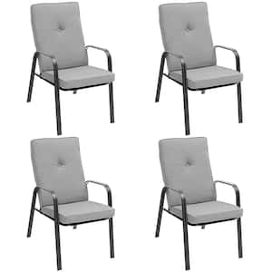 Black Frame Metal Outdoor Dining Chair Set with Gray Cushion (4-Pack)