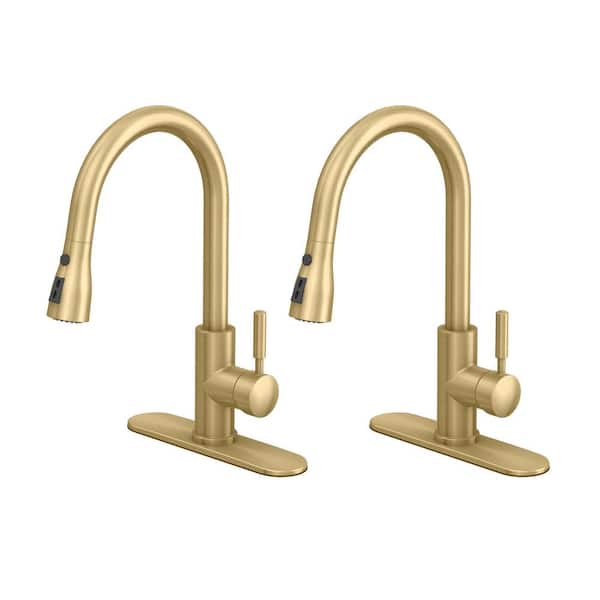 PRIVATE BRAND UNBRANDED Garrick Single-Handle Pull-Down Sprayer Kitchen Faucet in Matte Gold (2-Pack)