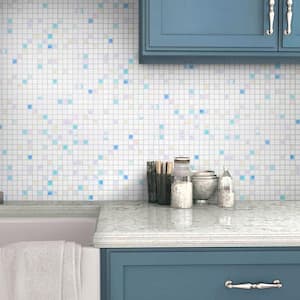 Mingles 12 in. x 12 in. Glossy White and Blue Glass Mosaic Wall and Floor Tile (20 sq. ft./case) (20-pack)