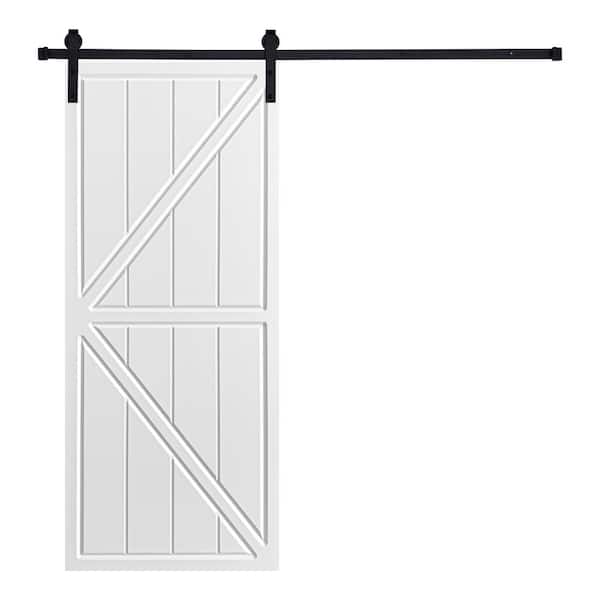 AIOPOP HOME Modern K-Frame Designed 96 in. x 42 in. MDF Panel White Painted Sliding Barn Door with Hardware Kit