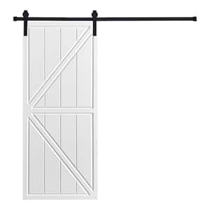 Modern K-Frame Designed 80 in. x 24 in. MDF Panel with White Painted Sliding Barn Door with Hardware Kit