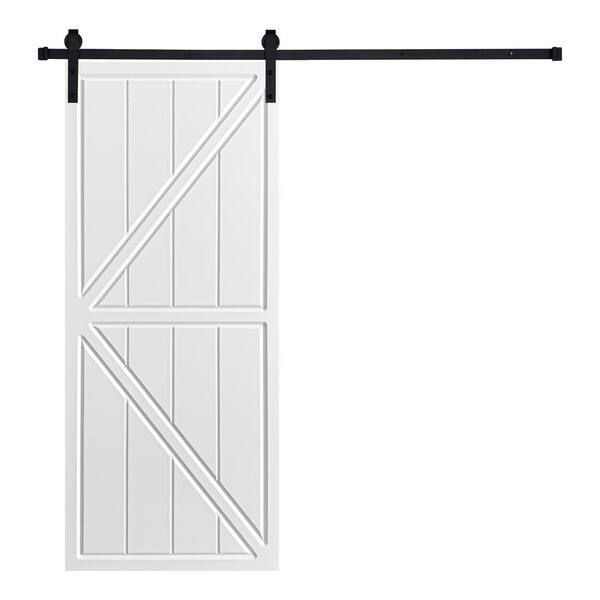 AIOPOP HOME Modern K-Frame Designed 84 in. x 32 in. MDF Panel White Painted Sliding Barn Door with Hardware Kit