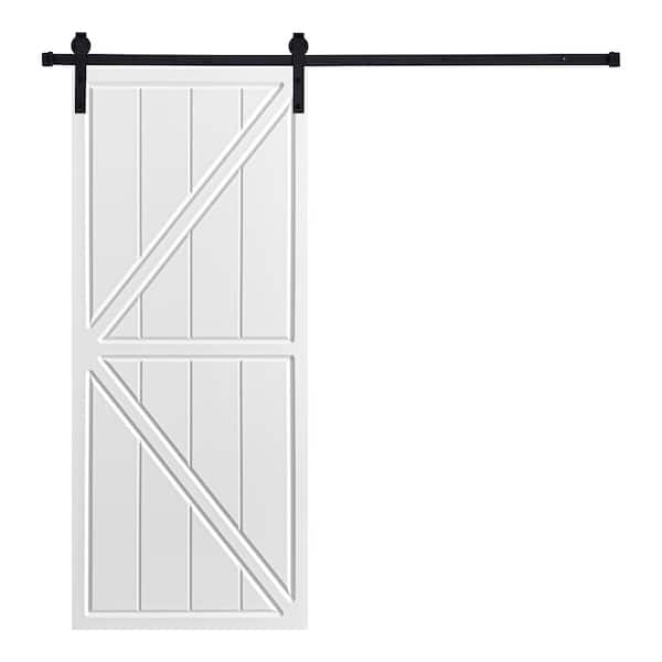 AIOPOP HOME Modern K-Frame Designed 84 in. x 42 in. MDF Panel White with Painted Sliding Barn Door with Hardware Kit