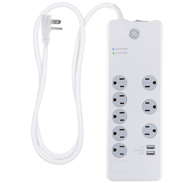 GE 8-Outlet 2.1 Amp 4 ft. Cord 2100 Joules Surge Protector USB Charging