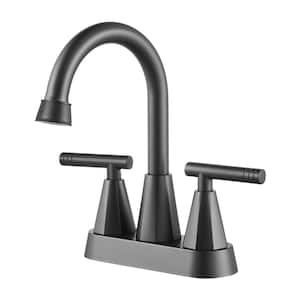 High-Gooseneck 4 in. Centerset Double Handle 360-Degree Rotation Bathroom Faucet with Drain Kit Included in Matte Black
