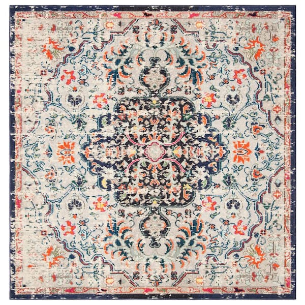 SAFAVIEH Madison Beige/Black 5 ft. x 5 ft. Square Border Area Rug