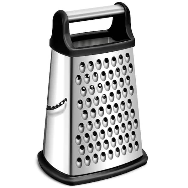 Black Stainless Steel Box Grater with 4 Sides for Cheese and Vegetables, Non-Slip Base and Ergonomic Handle