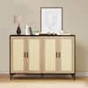 JASIWAY Black MDF 48.42 in. Buffet Sideboard Cabinet with Rattan Decorated 4-Doors J-BG002-BK