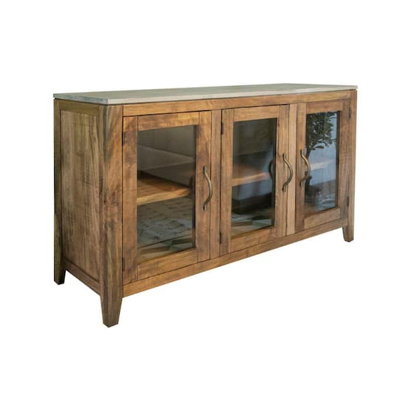 Benjara Brown Wood Top 56.5 in. Sideboard with 3-Doors and 1 Shelf