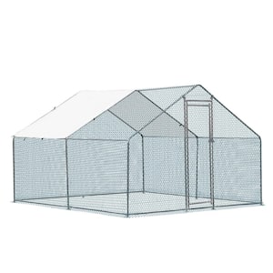 10 ft x 10 ft Large Metal Chicken Run House with Waterproof Cover Chicken Coop