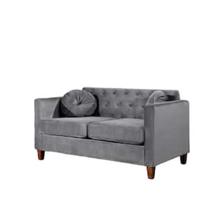 Lowery Kitts 55 in. Gray Velvet 2-Seat Chesterfield Loveseat with Square Arms