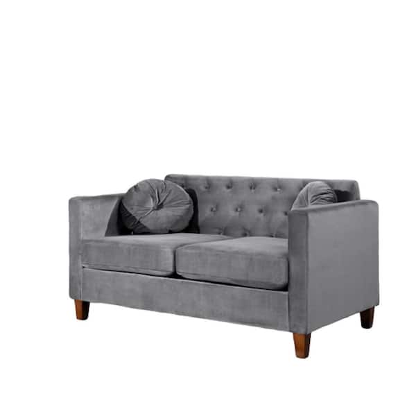 US Pride Furniture Lory 55 in. Gray Velvet 2-Seats Lawson Loveseat with Square Arms