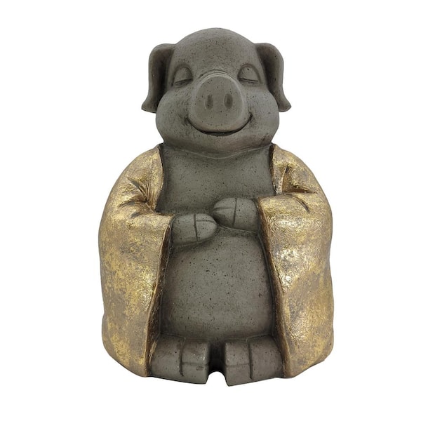 Unbranded 14 in. Grey And Golden Polyresin Pig