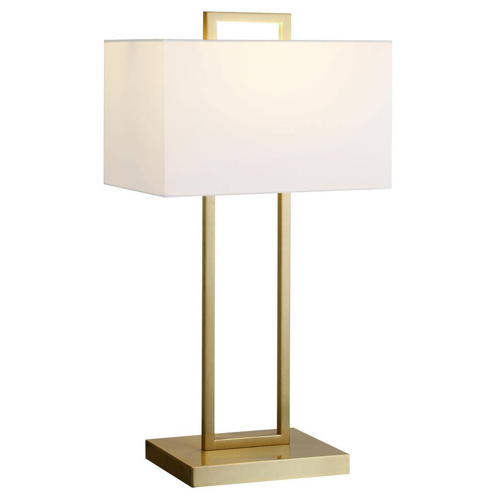 Brass and White Rectangular Nightstand Lamp with Oblong Shade