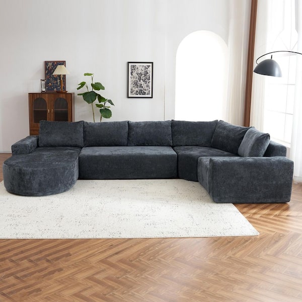 139 in. Chenille Modular Cloud Sectional Sofa in Gray with Deep Seat, No Assembly Required