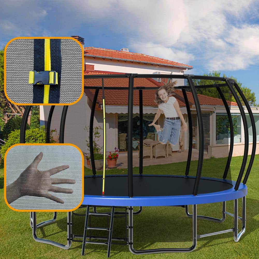 Blue 16 ft. Round Outdoor Trampoline with Enclosure Net