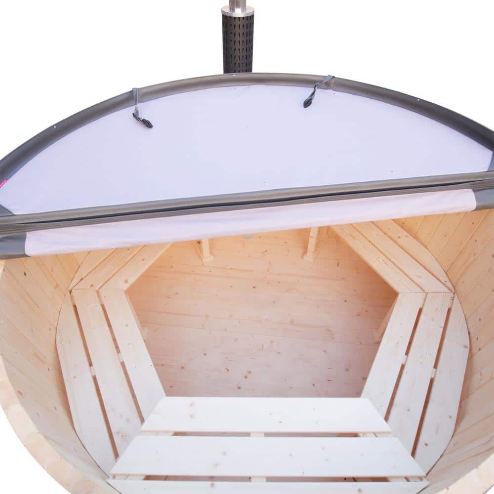 Round Pine Wood Fired Hot Tub and Ice Bath with Steps