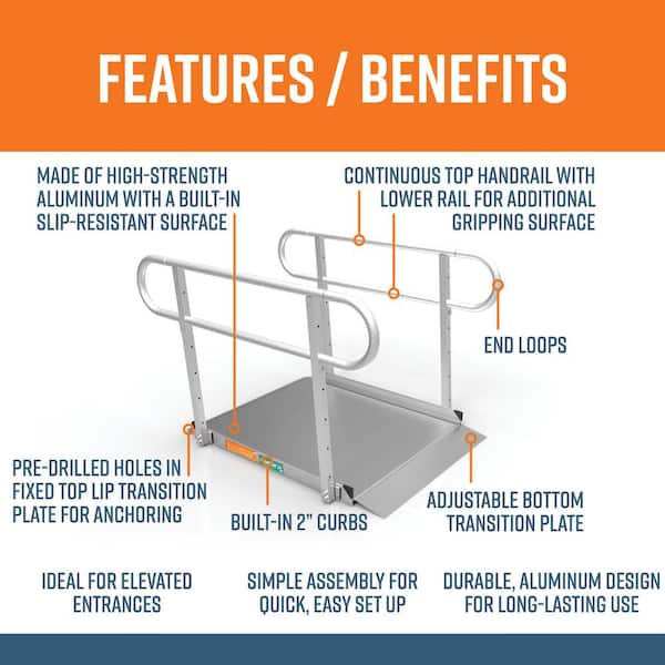 GATEWAY 3G 4 ft. Aluminum Solid Surface Wheelchair Ramp with 2-Line Handrails