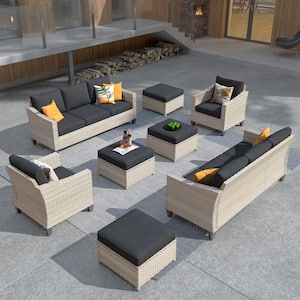 Oconee Beige 8-Piece Beautiful Outdoor Patio Conversation Sofa Seating Set with Black Cushions