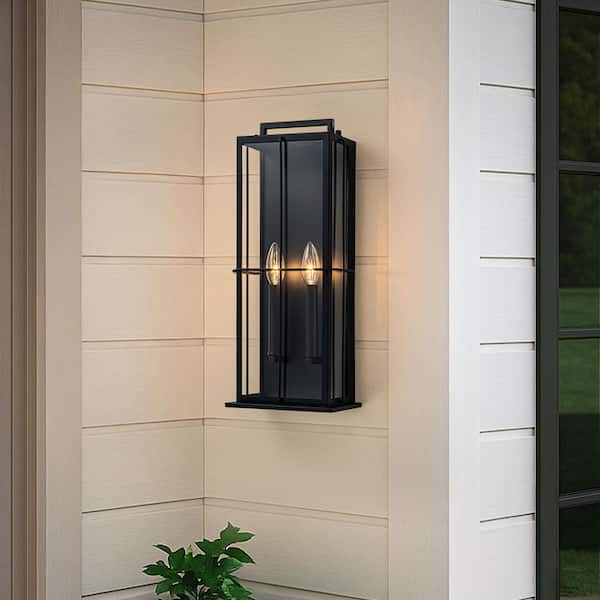 Modern Black Wall Lantern Outdoor Sconce 20 in. Hardwired with with Clear Glass for Porch Patio Entryway