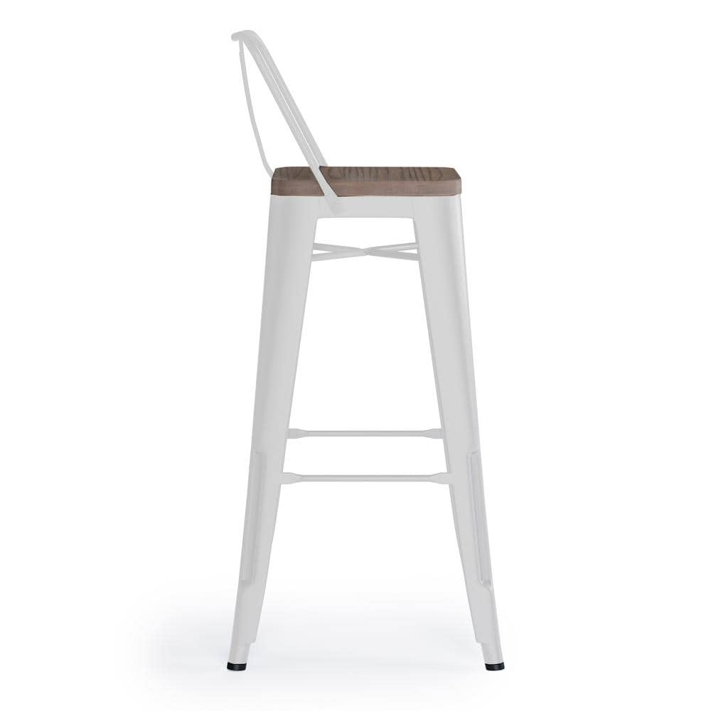 Rayne White 30 Inch Industrial Metal and Wood Bar Stool Set