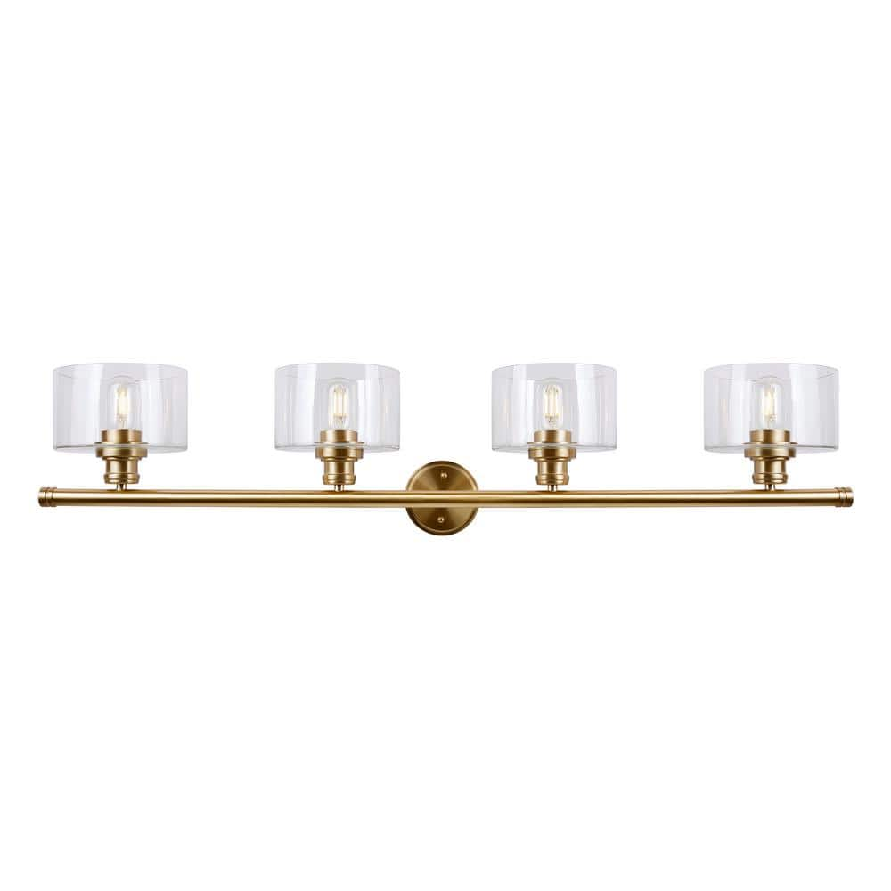 Zane 4-Light Soft Gold Bath Light with Clear Glass - Soft Gold