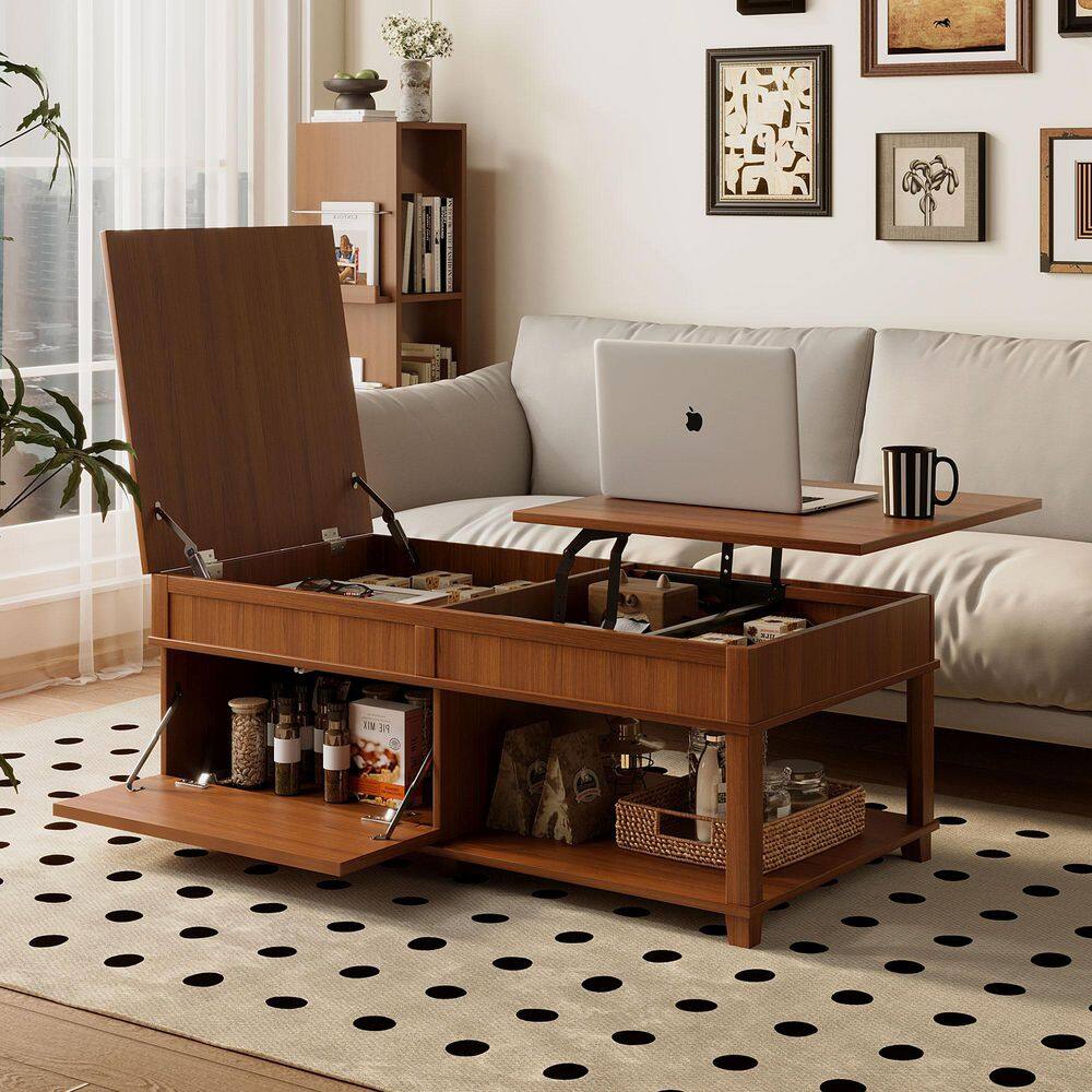 46.93 in. Apricot Brown Lift-Top Rectangle Wood Coffee Table with Hidden Storage and Adjustable Desktop price history on PriceWatchPro
