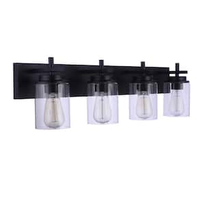Reeves 32 in. 4-Light Flat Black Finish Vanity Light with Clear Glass Shade