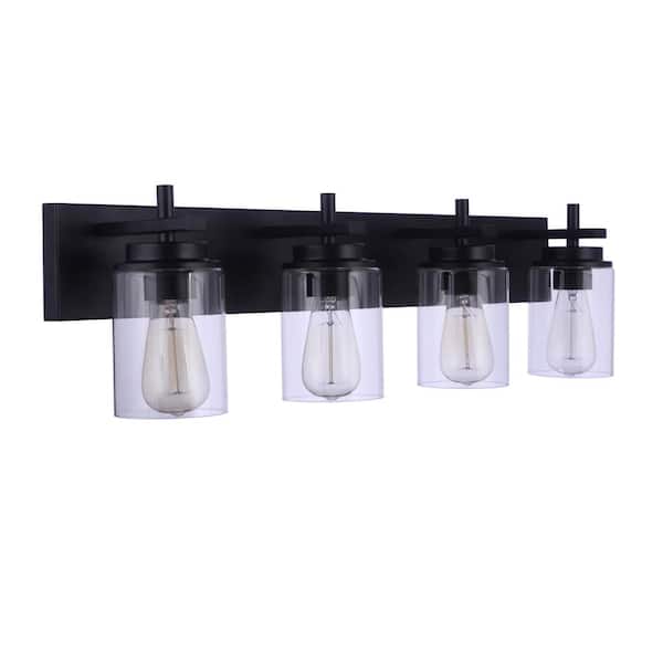CRAFTMADE Reeves 32 in. 4-Light Flat Black Finish Vanity Light with Clear Glass Shade