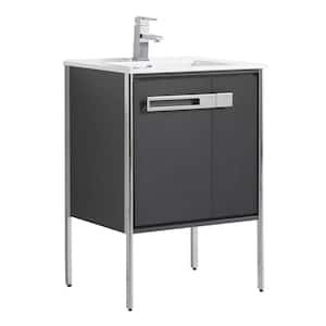 Oakville 24 in. W x 18.32 in. D x 33.5 in. H Bath Vanity in Onix Grey with White Ceramic Top