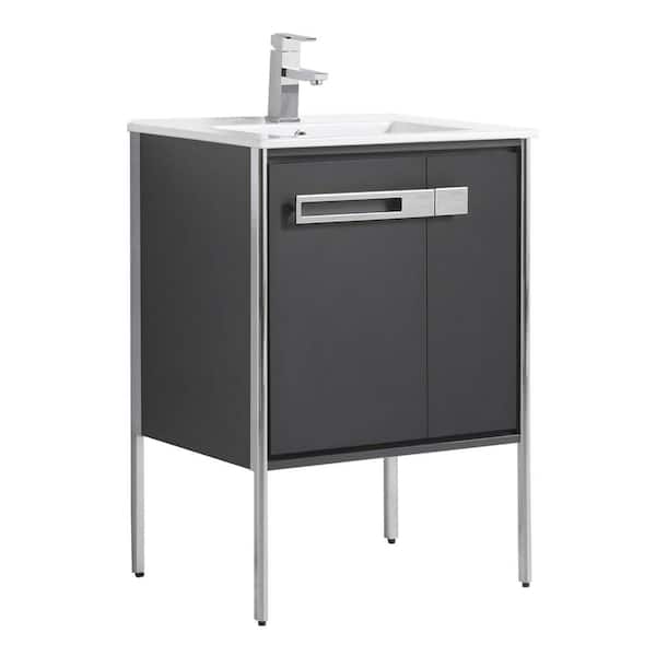 FINE FIXTURES Oakville 24 in. W x 18.32 in. D x 33.5 in. H Bath Vanity in Onix Grey with White Ceramic Top