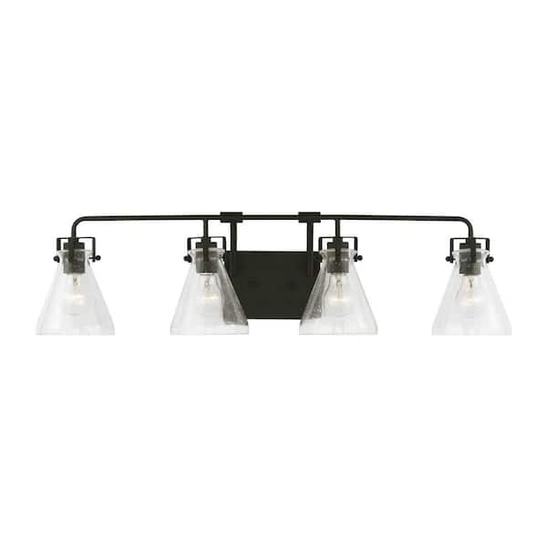 Generation Lighting Jaden 33.25 in. 4-Light Black Transitional Wall Bathroom Vanity Light with Clear Seeded Glass Shades