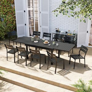 Black Aluminum Patio Outdoor Dining Table with Extension