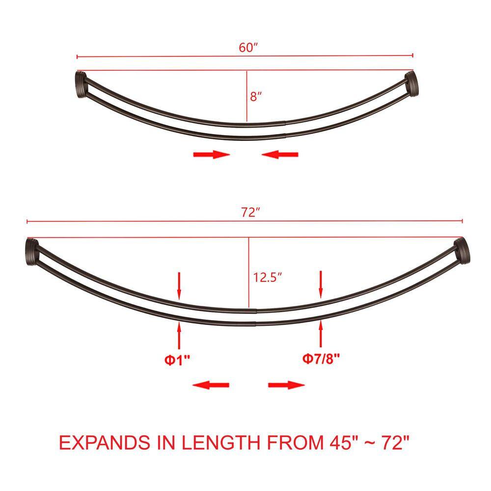 Bronze Wall Mounted Double Curved Aluminum Shower Rod