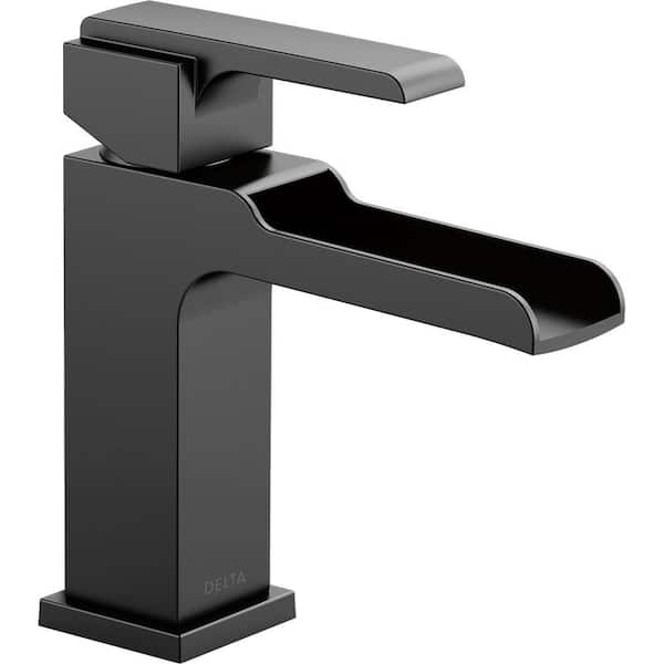 Delta Ara Single Hole Single-Handle Bathroom Faucet with Metal Drain Assembly and Channel Spout in Matte Black