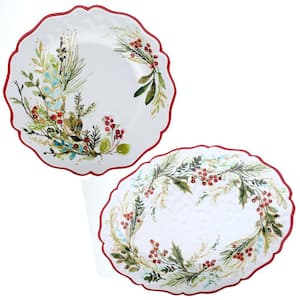 14 in. Multi-Colored Christmas Gatherings Melamine Platter (Set of 2)