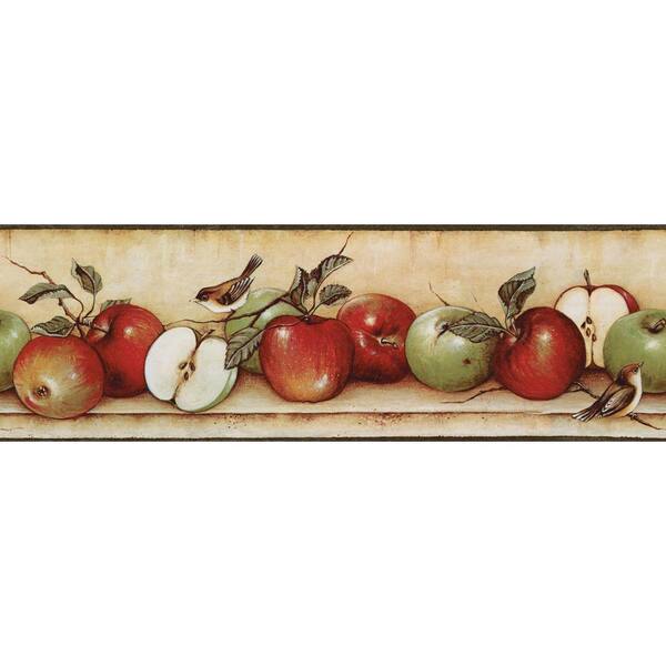 The Wallpaper Company 6.83 in. x 15 ft. Red and Green Apples and Birds Border