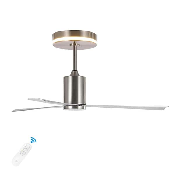JONATHAN Y Levi 52 in. 1-Light Indoor Nickel Contemporary 6-Speed Iron Height Adjustable Integrated LED Ceiling Fan with Remote