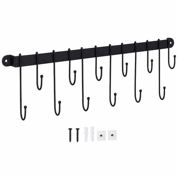 12-Hook Black Hanging Coffee Mug Wall Rack, 23 in. Wall Mounted Mug Hook Coffee Cup Holder