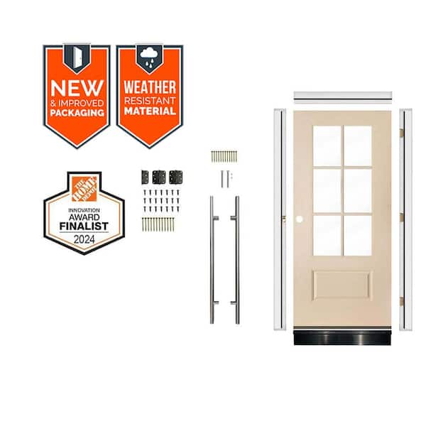 DIY Faux Pivot 36 x 79 in. 6-Lite Right-Hand Clear Glass Unfinished Fiberglass Front Door Kit w/ Quick Assemble Jamb