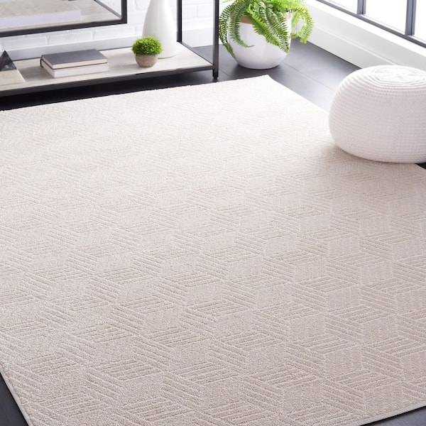 Pattern And Solid 5 ft. x 8 ft. Ivory Solid Cubed Area Rug