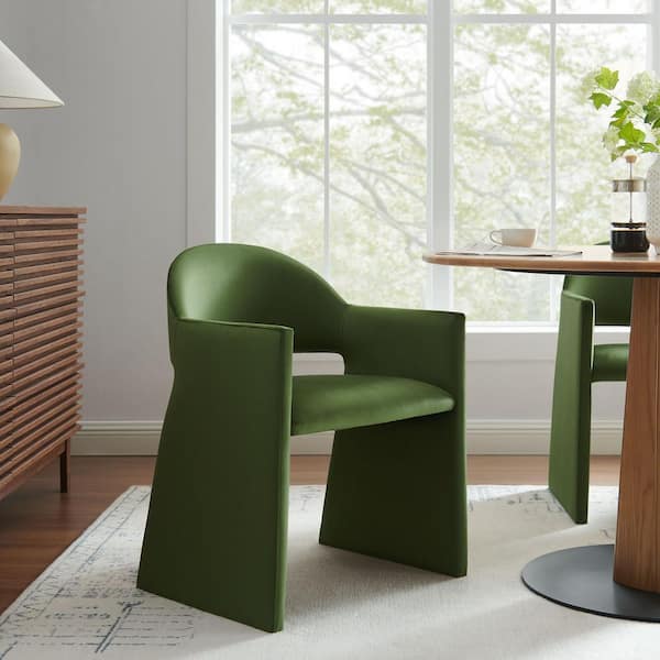 Talia Performance Velvet Dining Armchair in Moss Green