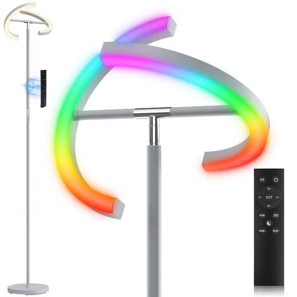 Unbranded Contemporary 69 in. Silver Modern 2-Light Smart Dimmable Standard RGB Floor Lamp for Living Room with Remote